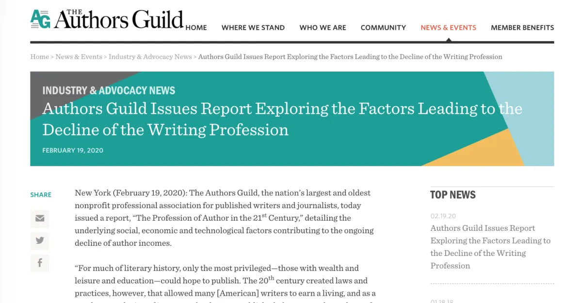 authors guild report author profession feb 2020