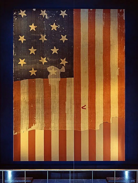 The Star-Spangled Banner — the 1813 garrison flag from Fort McHenry — on display at the Smithsonian Institution