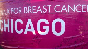 I signed my Mom's name atop the Chicago portion of an inflatable pink tower that travels to all Avon Walk cities. Photo by Kristina Cowan.